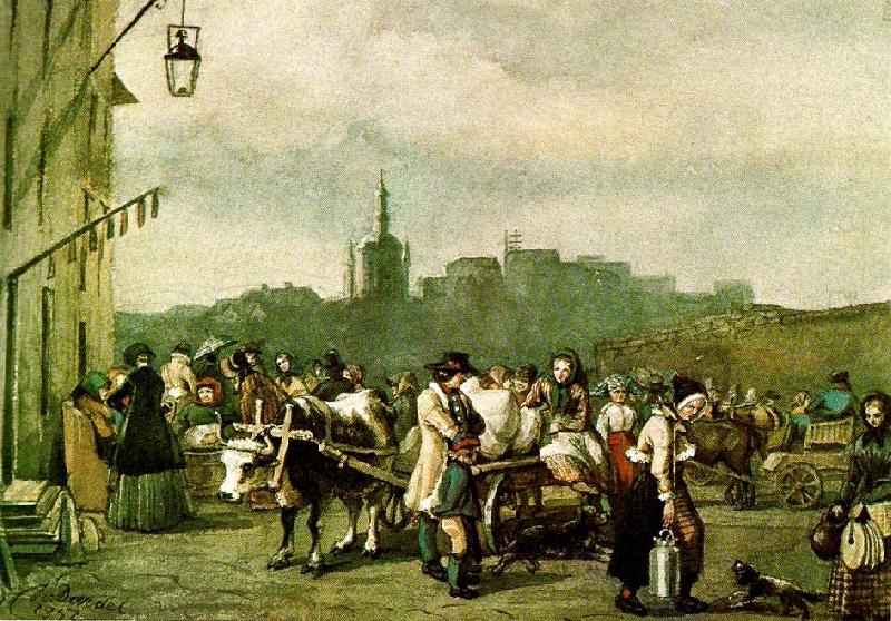 fritz von dardel akvarellen av gatulivet pakornhamnstorg i stockholm oil painting image